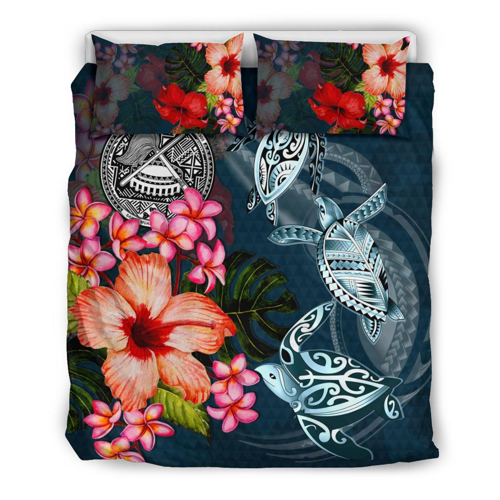 American Samoa Bedding Set - Polynesian Turtle Tropical Plumeria - Vibe Hoodie Shop