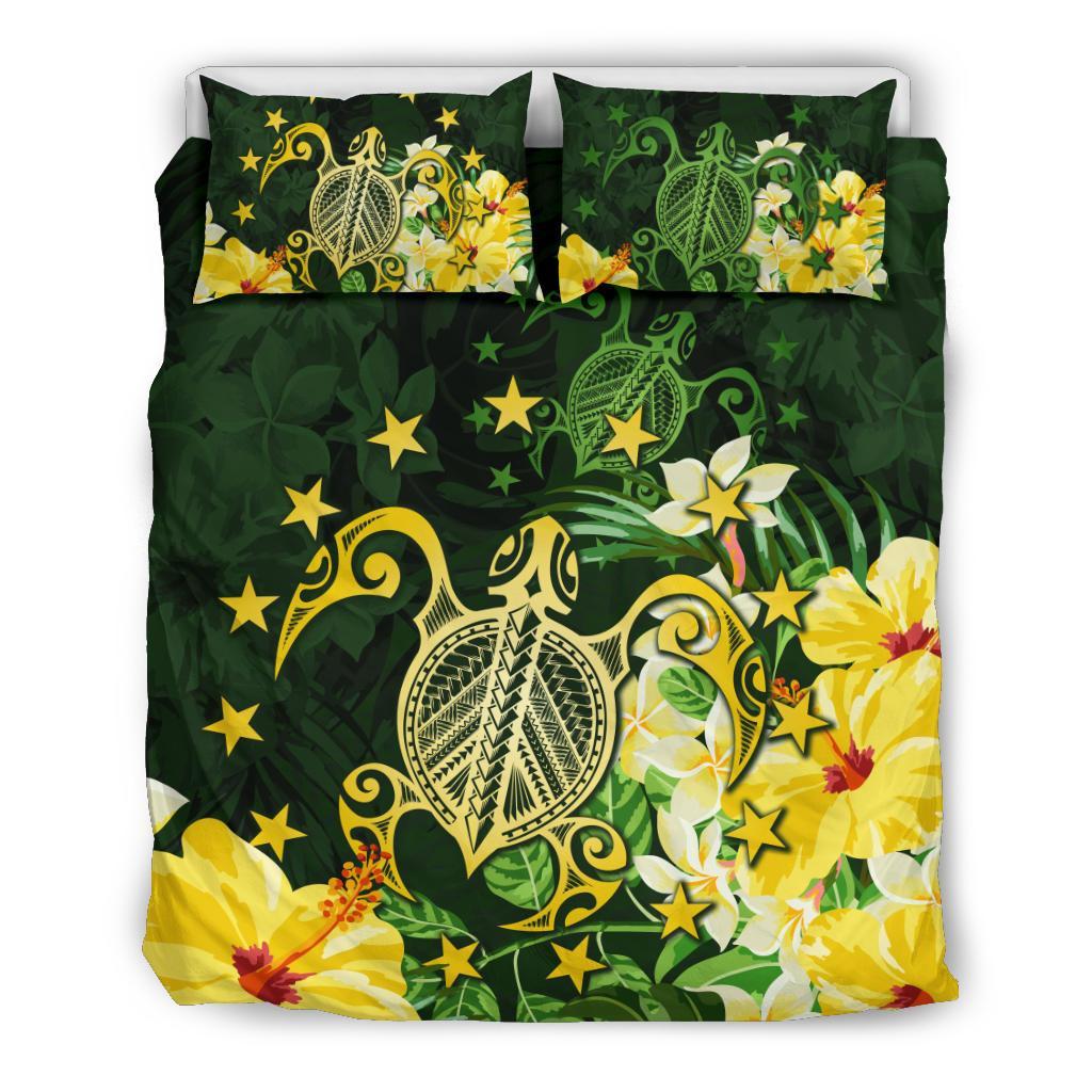 Cook Islands Polynesian Turtles Green Yellow Bedding Set - Vibe Hoodie Shop