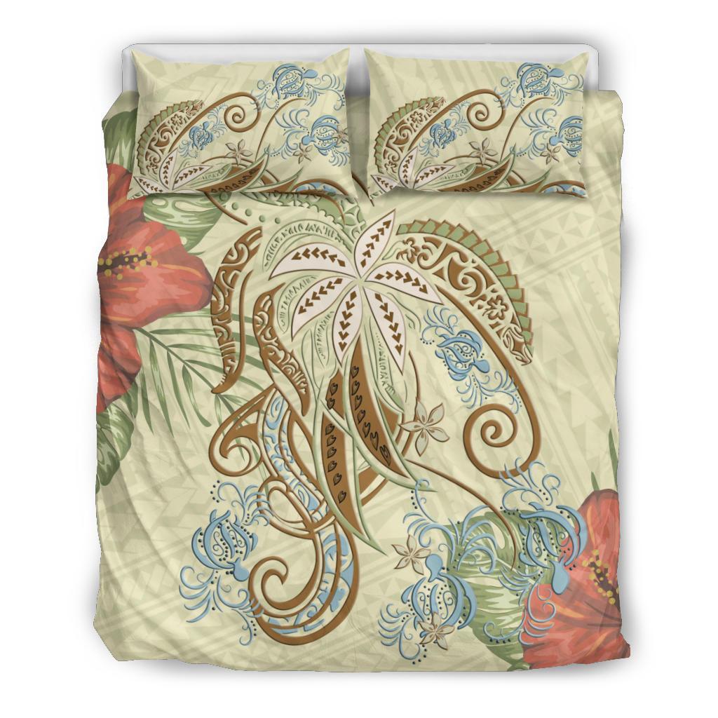 Polynesian Tribal Turtle Flowers Bedding Set - Canary - Vibe Hoodie Shop