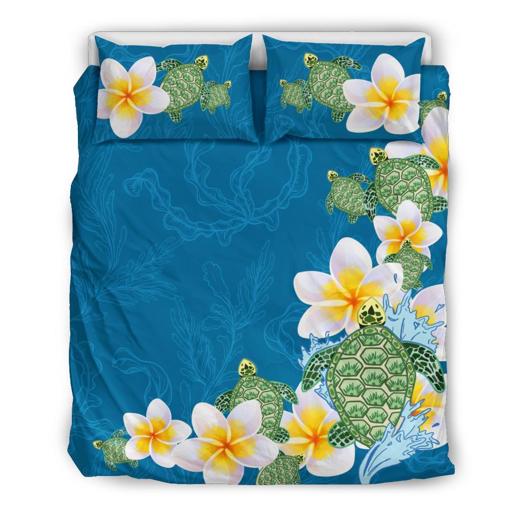 Plumeria Sea Turtle Bedding Set - Vibe Hoodie Shop