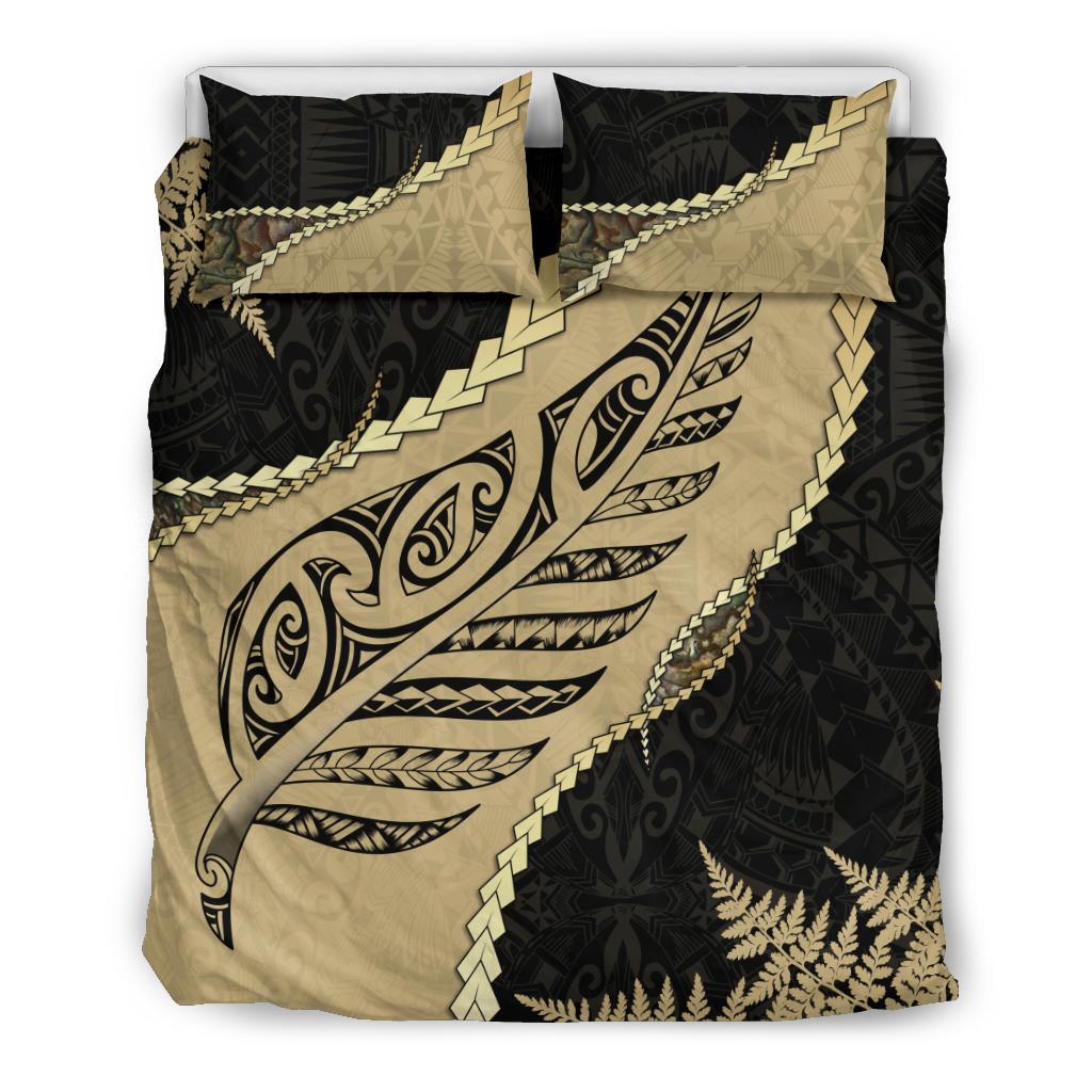 Paua Shell Maori Silver Fern Bedding Set, Golden - Vibe Hoodie Shop