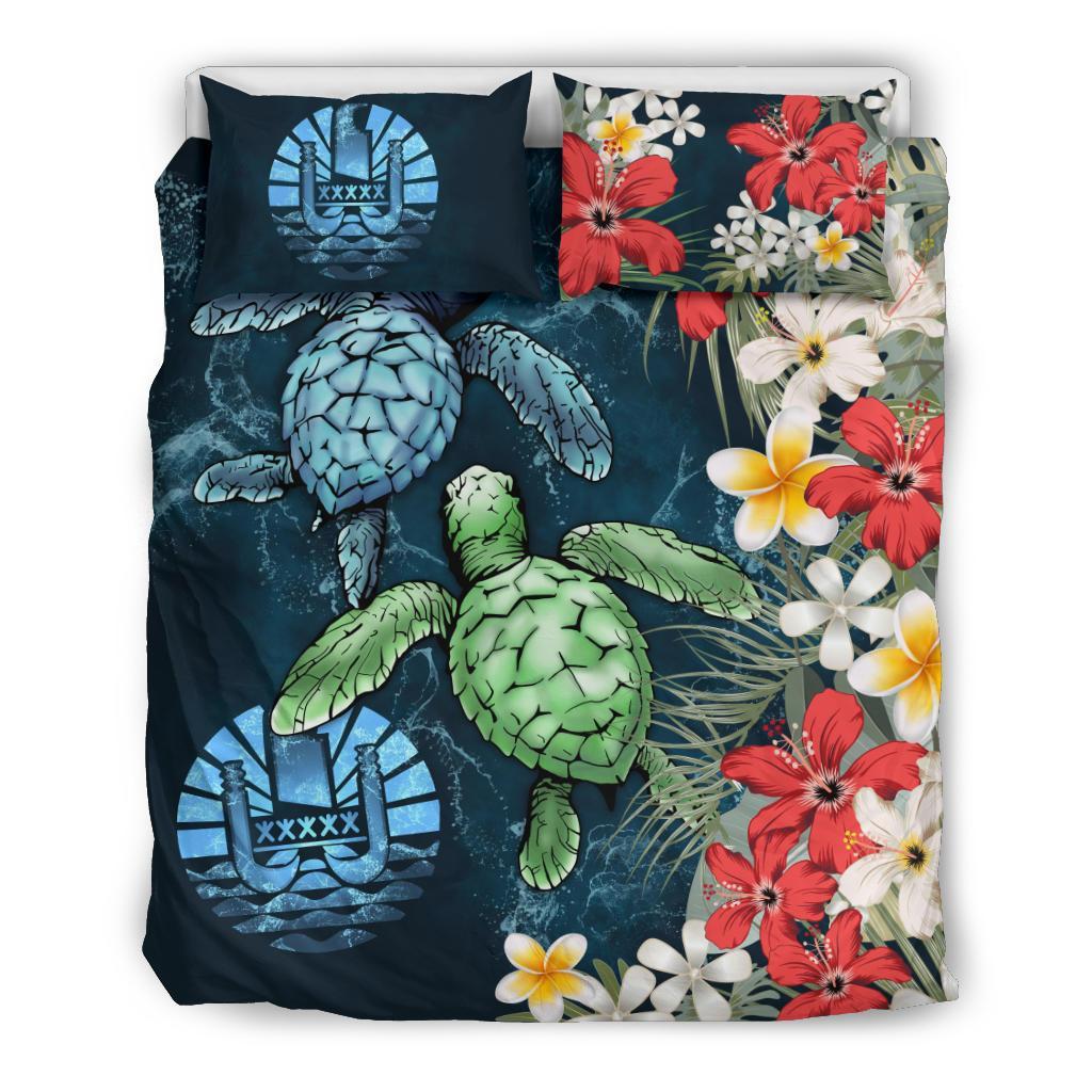 Tahiti Bedding Set - Sea Turtle Tropical Hibiscus And Plumeria - Vibe Hoodie Shop