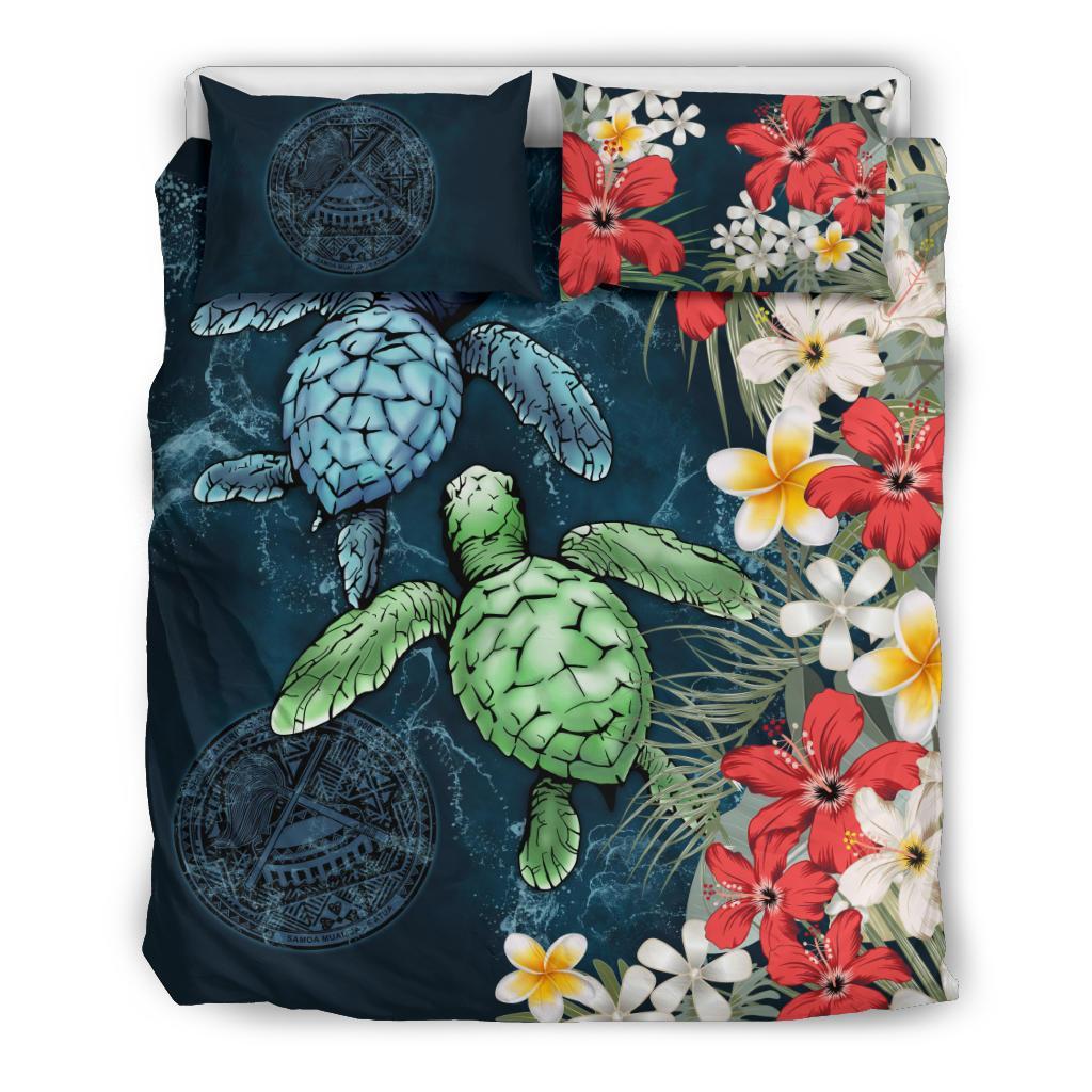 American Samoa Bedding Set - Sea Turtle Tropical Hibiscus And Plumeria - Vibe Hoodie Shop