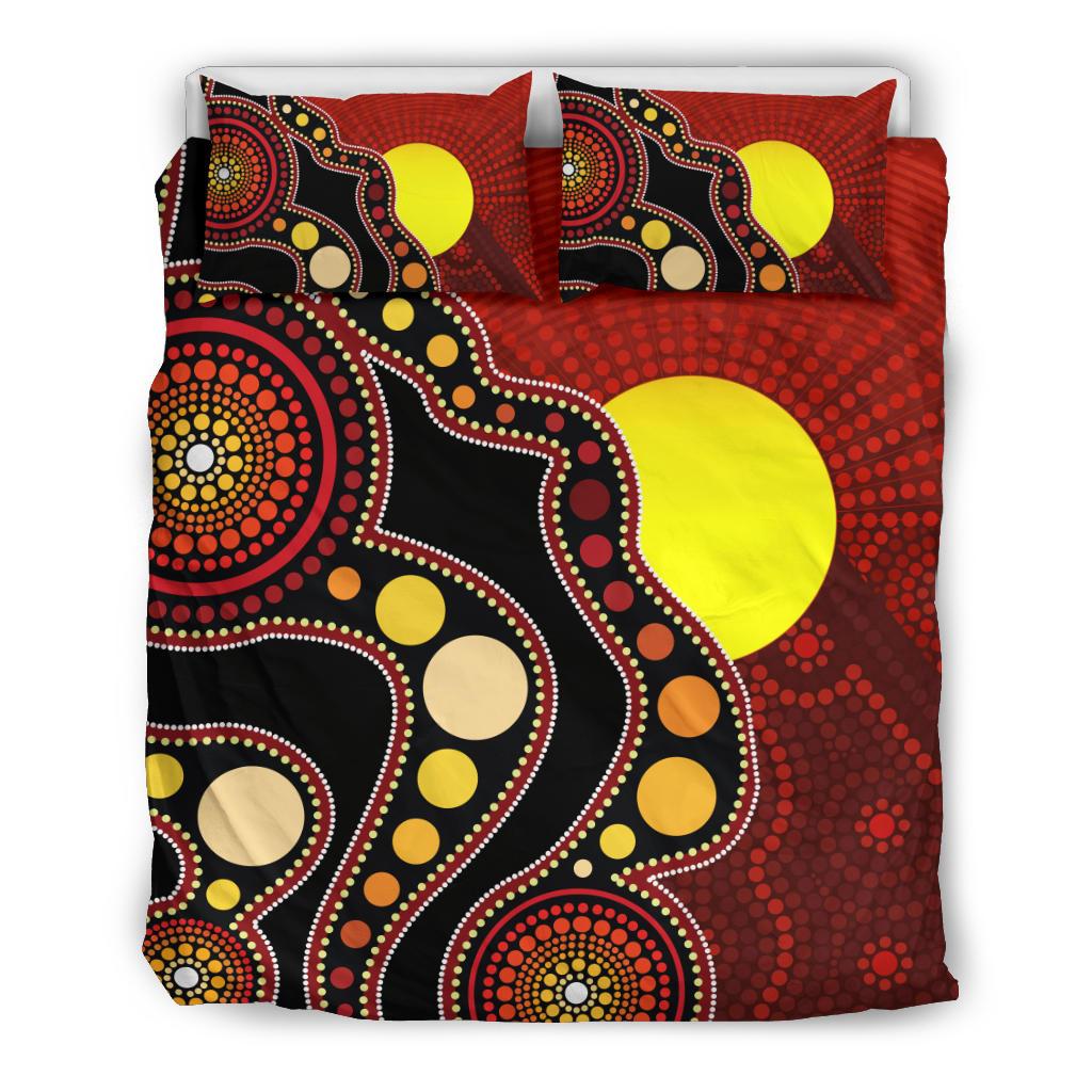 Aboriginal Bedding Set, Australia Aboriginal Lives Matter Flag Circle Dot Painting Art Bedding Set - Vibe Hoodie Shop