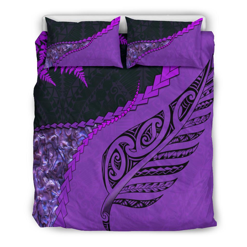 Paua Shell Maori Silver Fern Bedding Set, Purple - Vibe Hoodie Shop