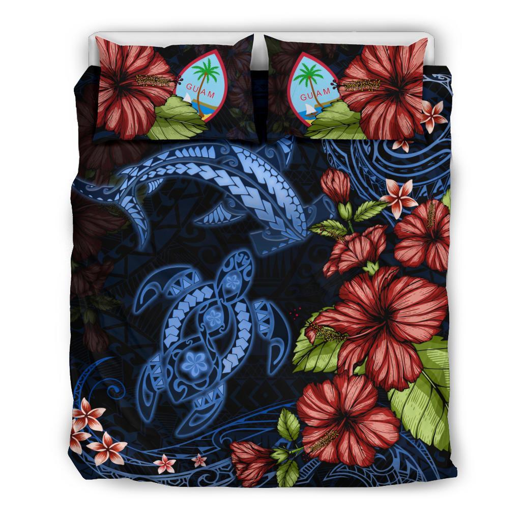 Guam Bedding Set Turtle And Shark Polynesian Hibiscus - Vibe Hoodie Shop