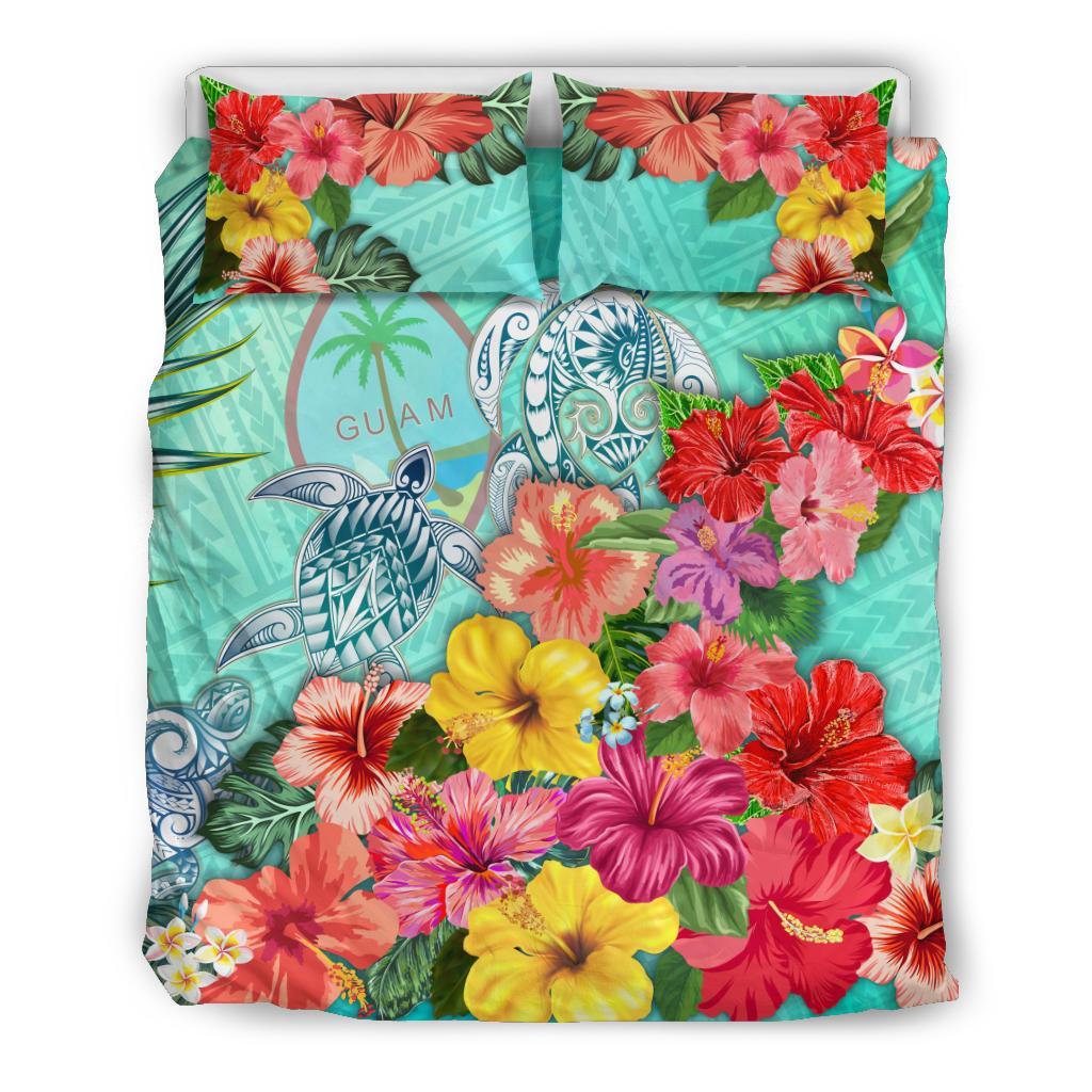 Guam Bedding Set Turtle And Hibiscus Turquoise - Vibe Hoodie Shop