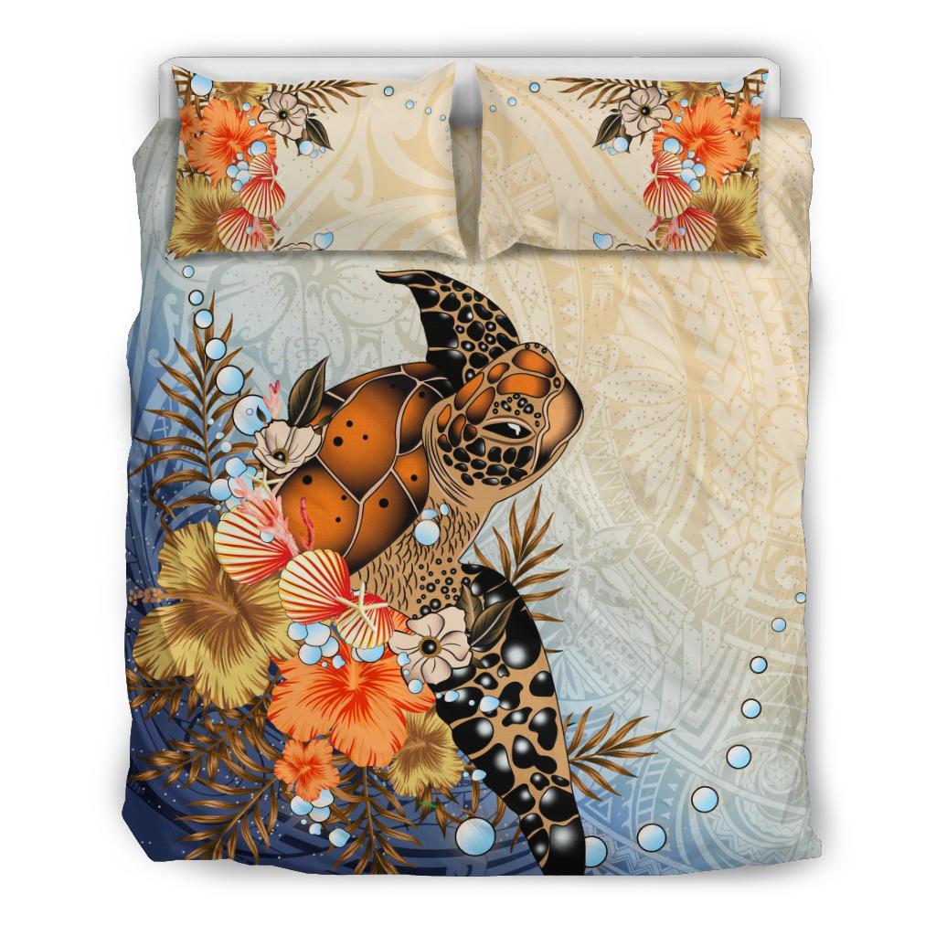 Polynesian Turtle Hibiscus Sea Shell Bedding Set - Vibe Hoodie Shop