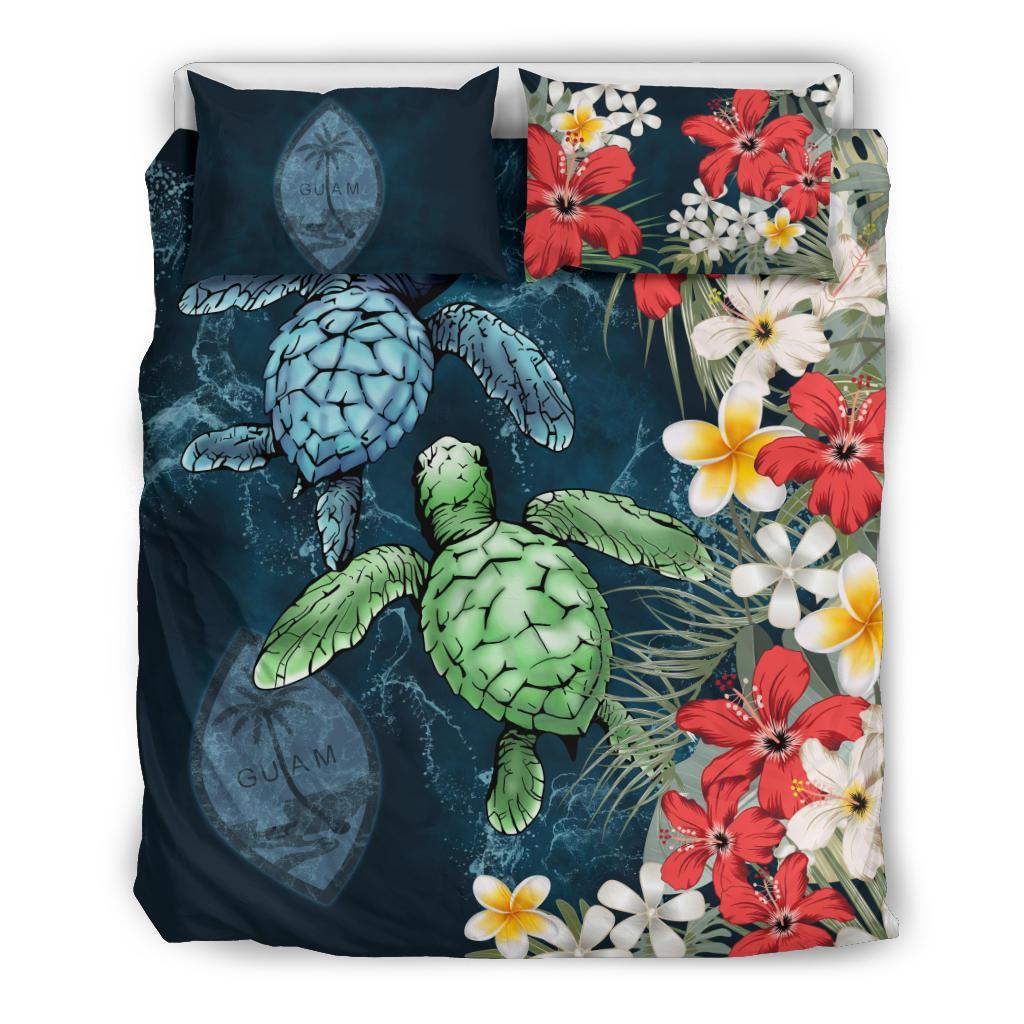 Guam Bedding Set - Sea Turtle Tropical Hibiscus And Plumeria - Vibe Hoodie Shop