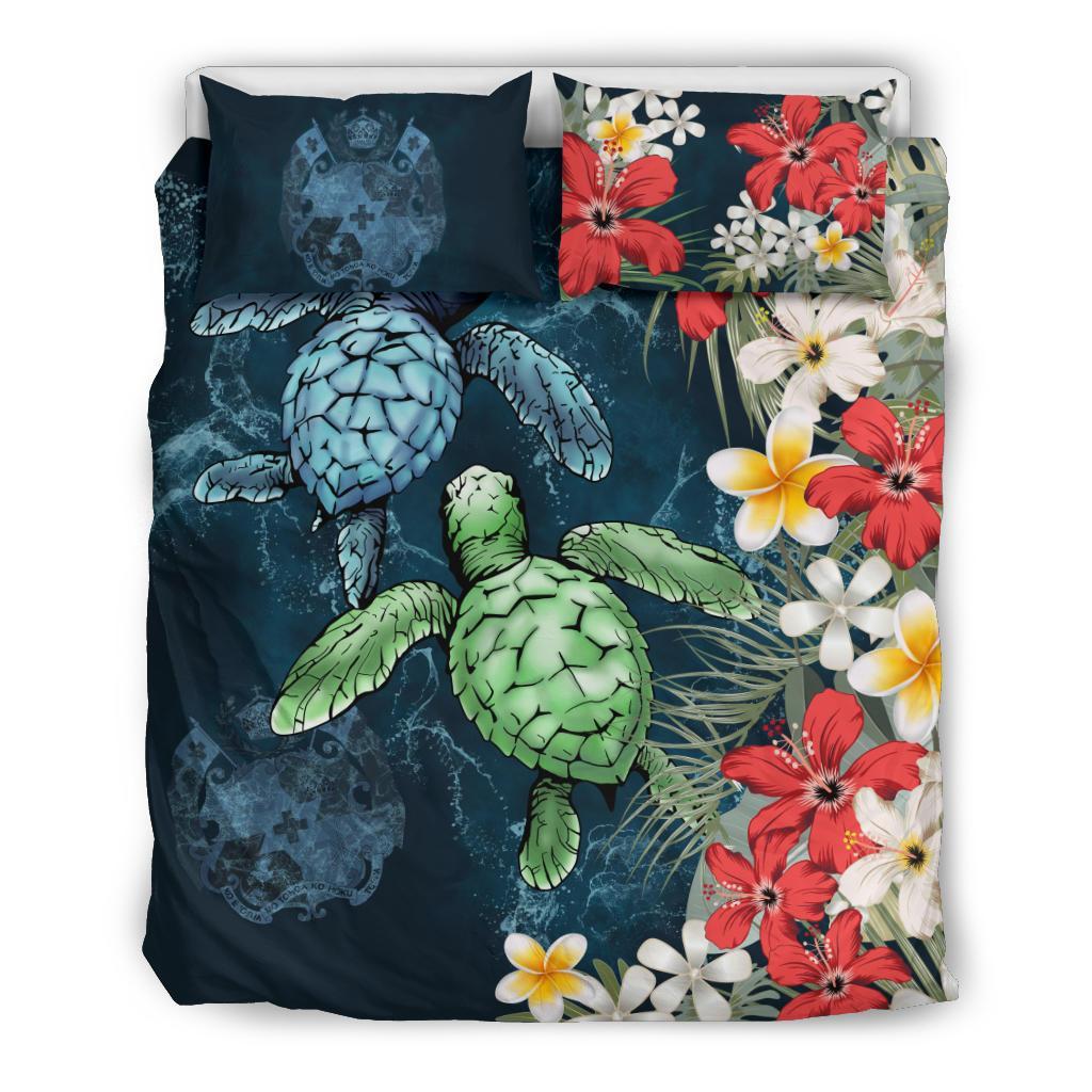 Tonga Bedding Set - Sea Turtle Tropical Hibiscus And Plumeria - Vibe Hoodie Shop