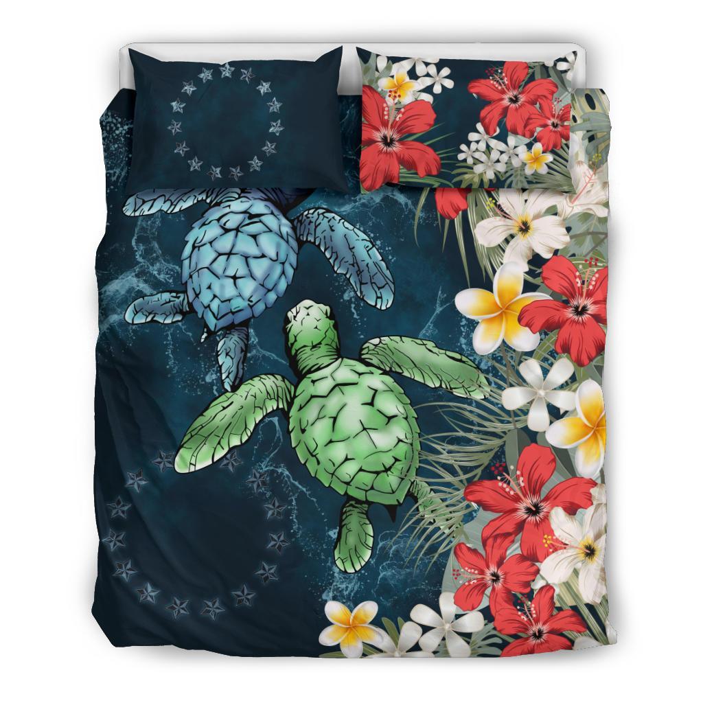 Cook Islands Bedding Set - Sea Turtle Tropical Hibiscus And Plumeria - Vibe Hoodie Shop