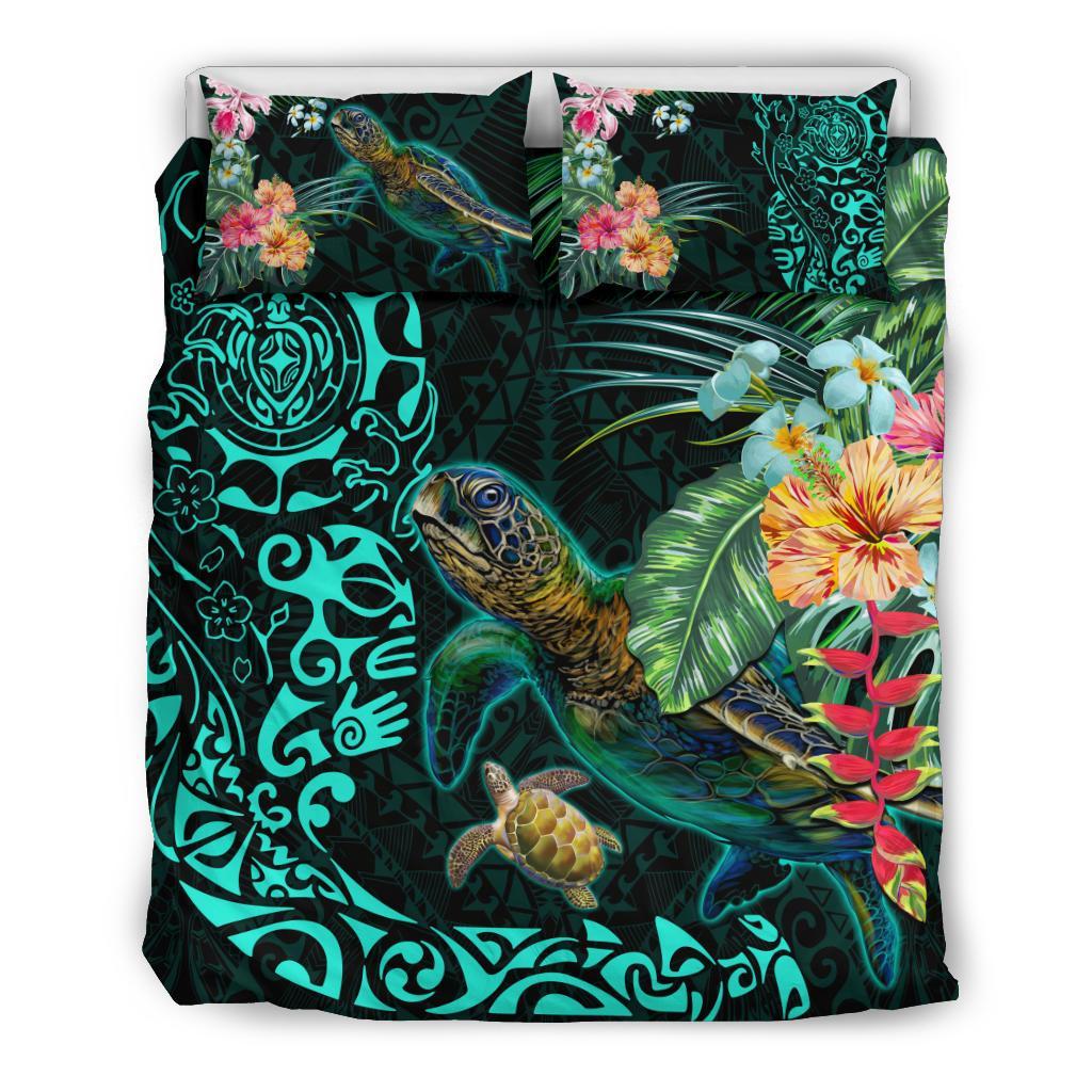 Tiki Polynesian Bedding Set Turtle Hibiscus - Vibe Hoodie Shop