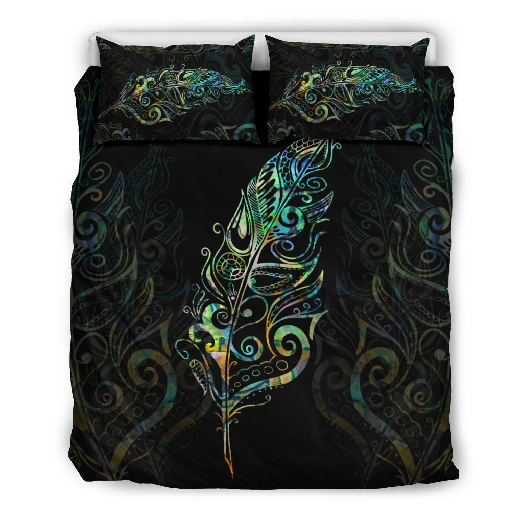 Light Silver Fern New Zealand Bedding Set, Paua Shell - Vibe Hoodie Shop