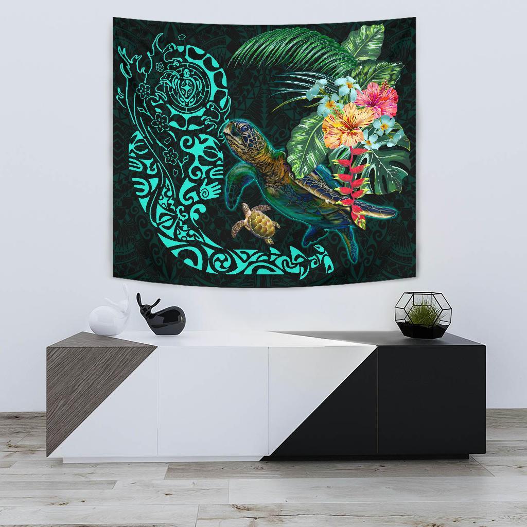 Tiki Polynesian Tapestry Turtle Hibiscus - Vibe Hoodie Shop