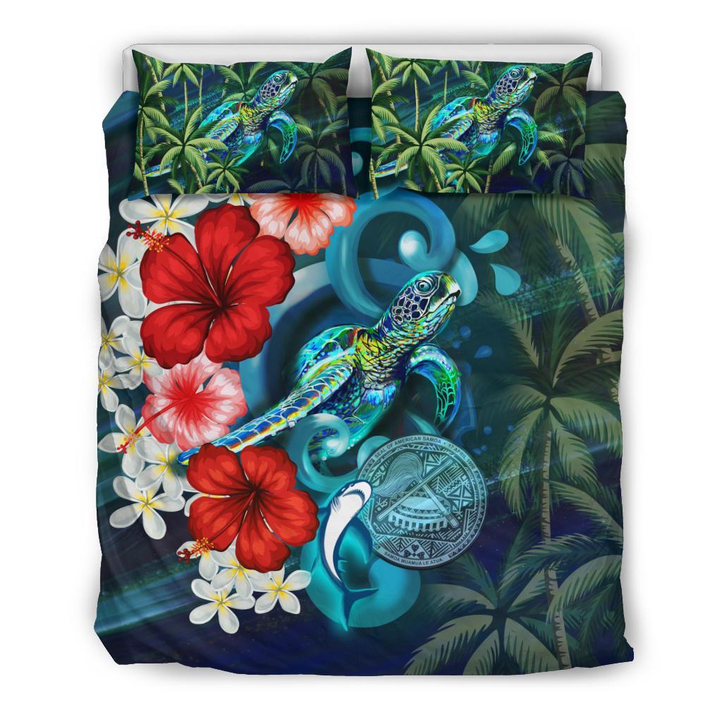 American Samoa Bedding Set - Ocean Turtle Coconut Tree And Hibiscus - Vibe Hoodie Shop