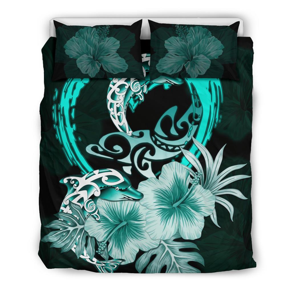 Polynesian Bedding Set I Love Dophins Duvet Cover Hibiscus - Vibe Hoodie Shop