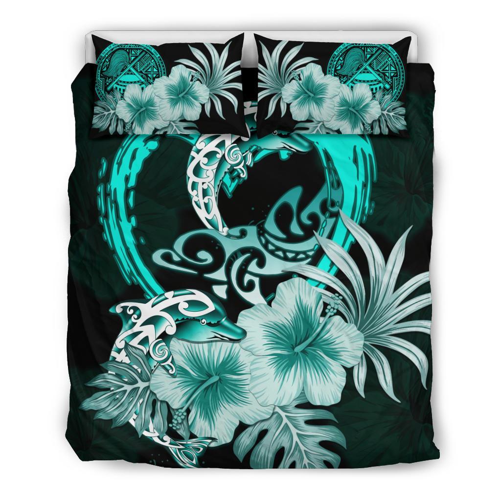 American Samoa Bedding Set I love Dolphins Hibiscus - Vibe Hoodie Shop