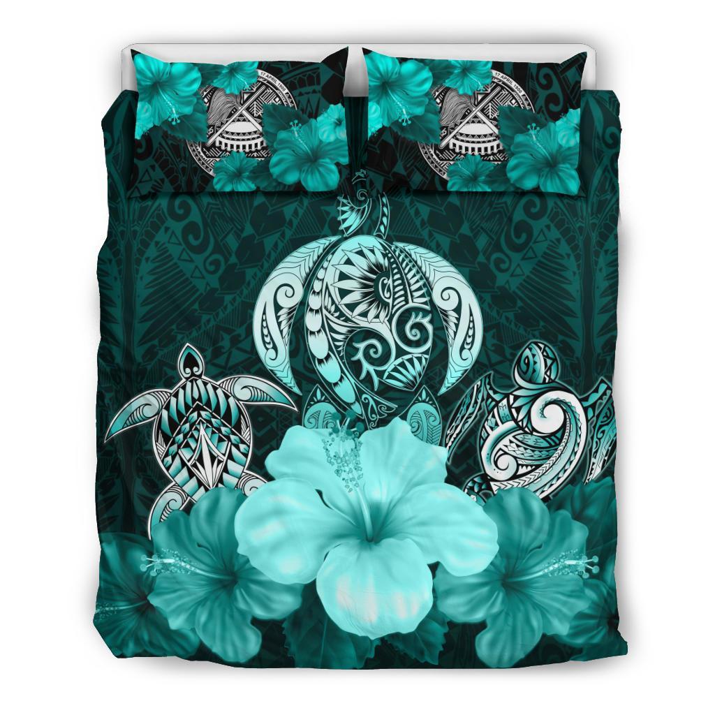 American Samoa Bedding Set Three Turtle Polynesian Hibiscus - Vibe Hoodie Shop