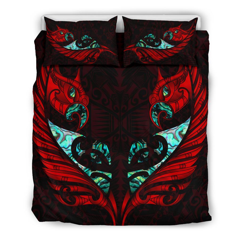 New Zealand Bedding Set Manaia Paua Fern Wing - Red - Vibe Hoodie Shop