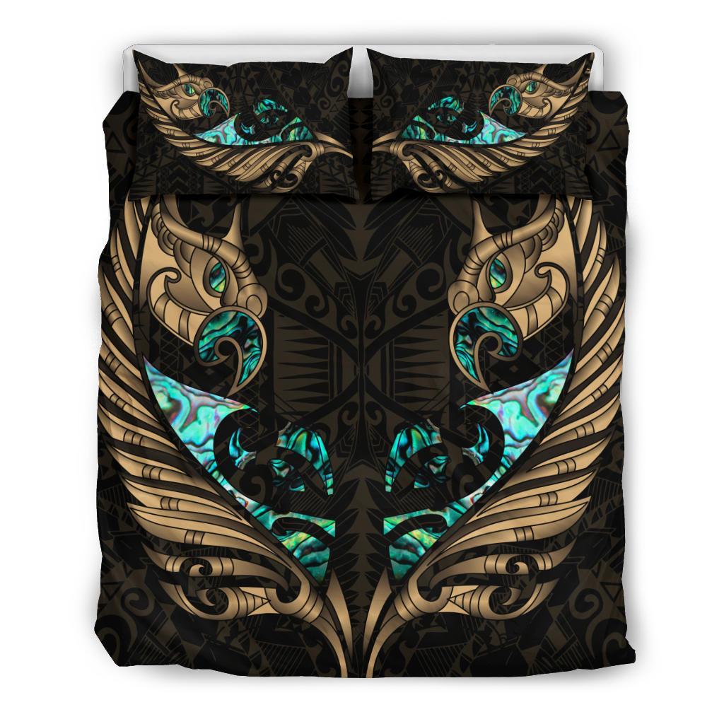 New Zealand Bedding Set Manaia Paua Fern Wing - Gold - Vibe Hoodie Shop