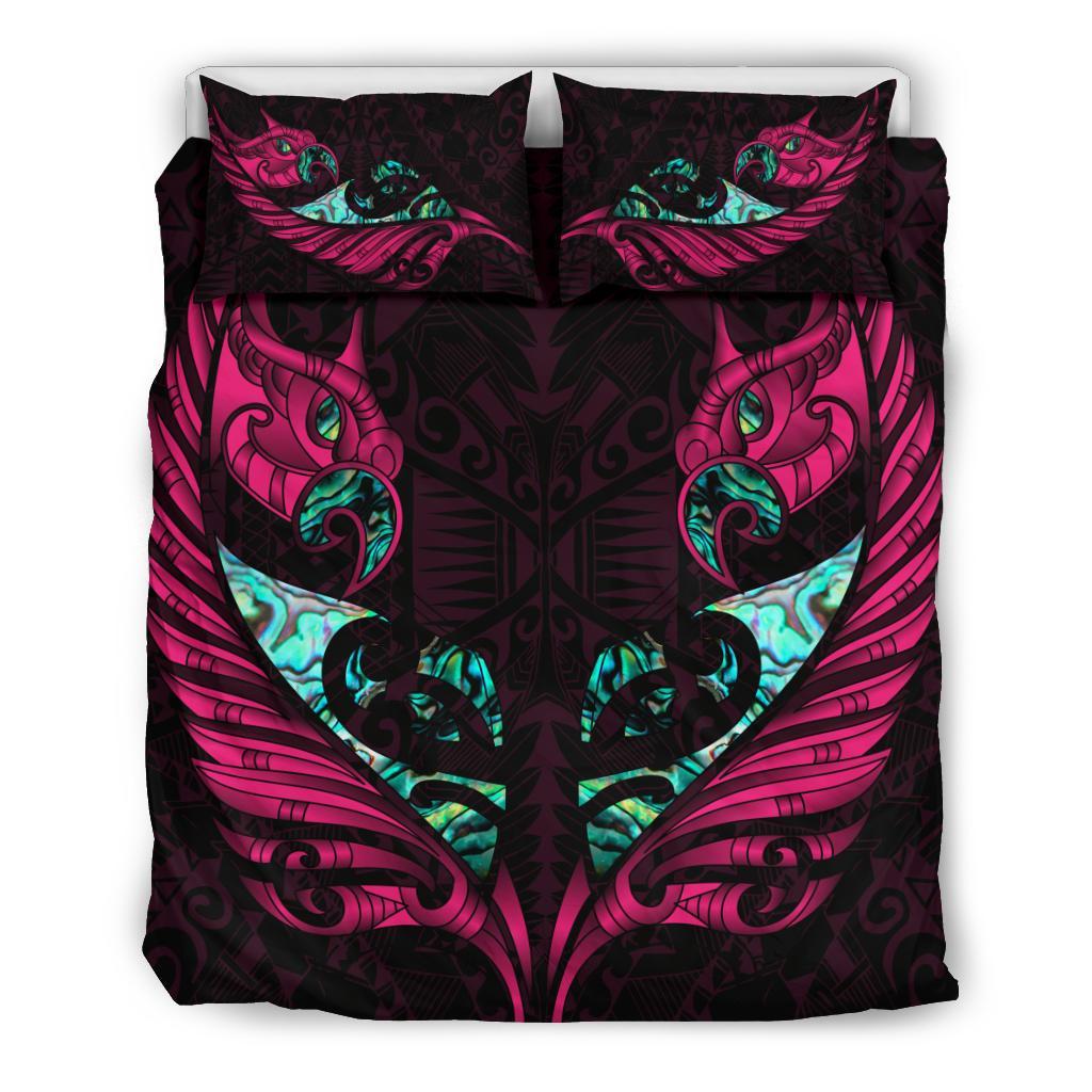 New Zealand Bedding Set Manaia Paua Fern Wing - Pink - Vibe Hoodie Shop