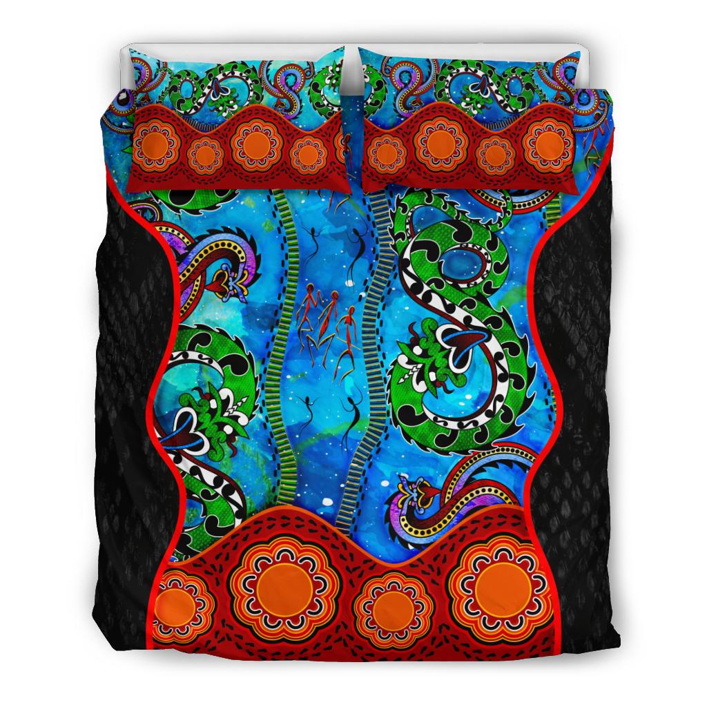 Aboriginal Bedding Set - Aussie Indigenous Patterns Blue - Vibe Hoodie Shop