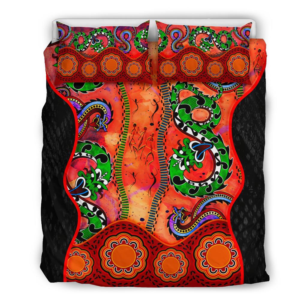 Aboriginal Bedding Set - Aussie Indigenous Patterns Orange - Vibe Hoodie Shop