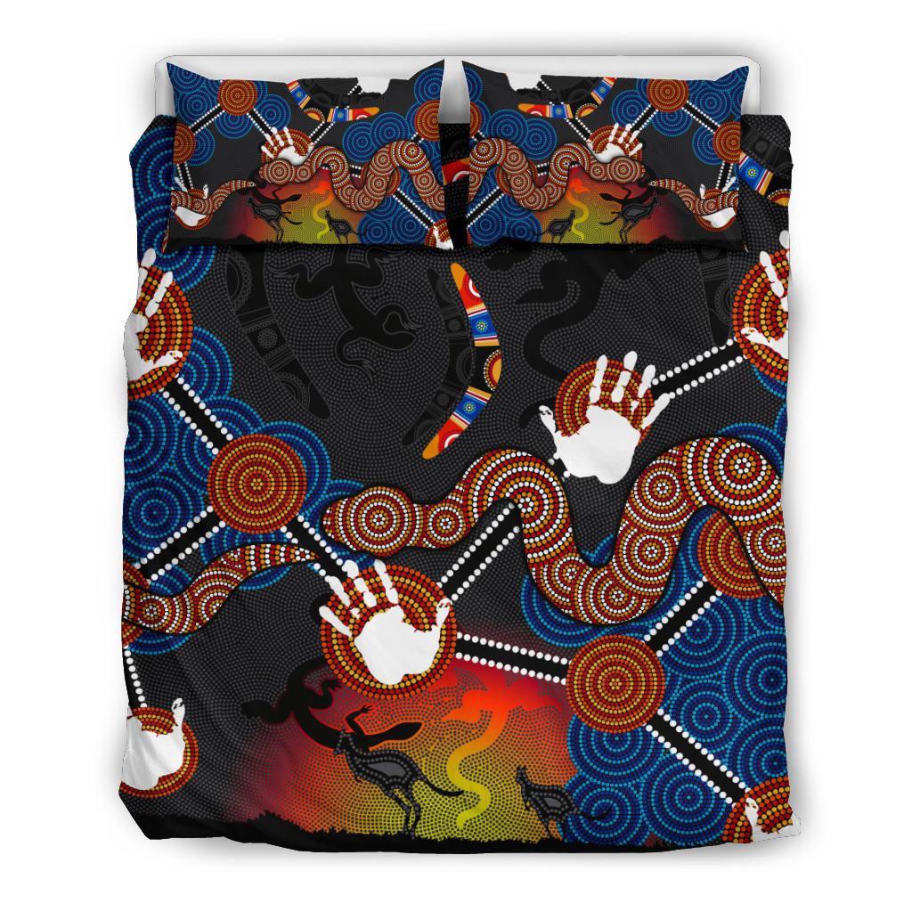 Aboriginal Bedding Set, Australian Boomerang and Snake Indigenous Art - Vibe Hoodie Shop