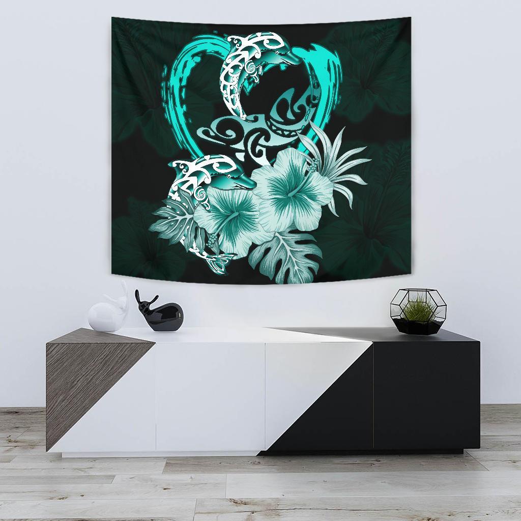 Hibiscus Tapestry I Love Dophins - Vibe Hoodie Shop