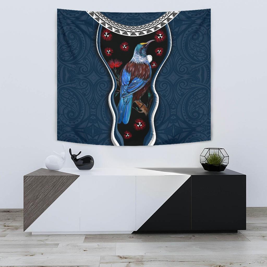 New Zealand Tui Bird Tapestry, Pohutukawa - Navy - Vibe Hoodie Shop