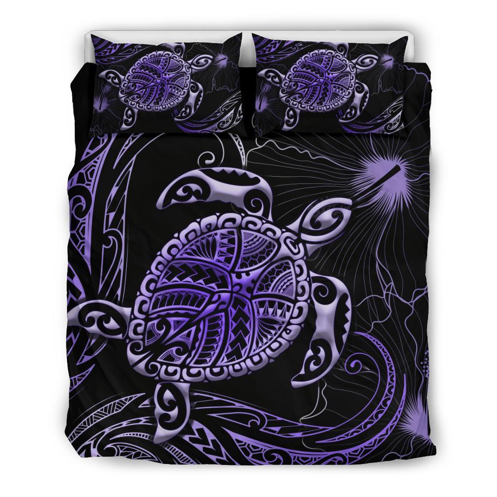 Polynesian Bedding Set Turtle Mix Hibiscus - Purple - Vibe Hoodie Shop