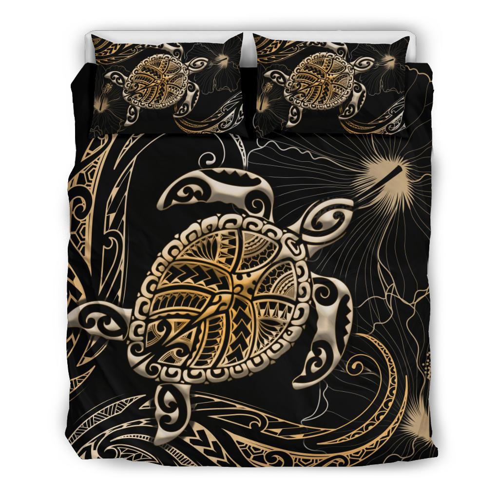 Polynesian Bedding Set Turtle Mix Hibiscus - Gold - Vibe Hoodie Shop