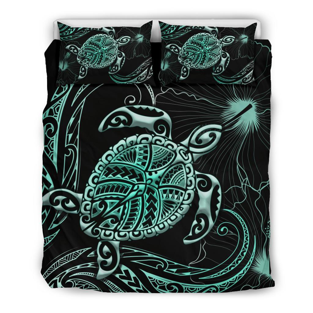 Polynesian Bedding Set Turtle Mix Hibiscus - Turquoise - Vibe Hoodie Shop