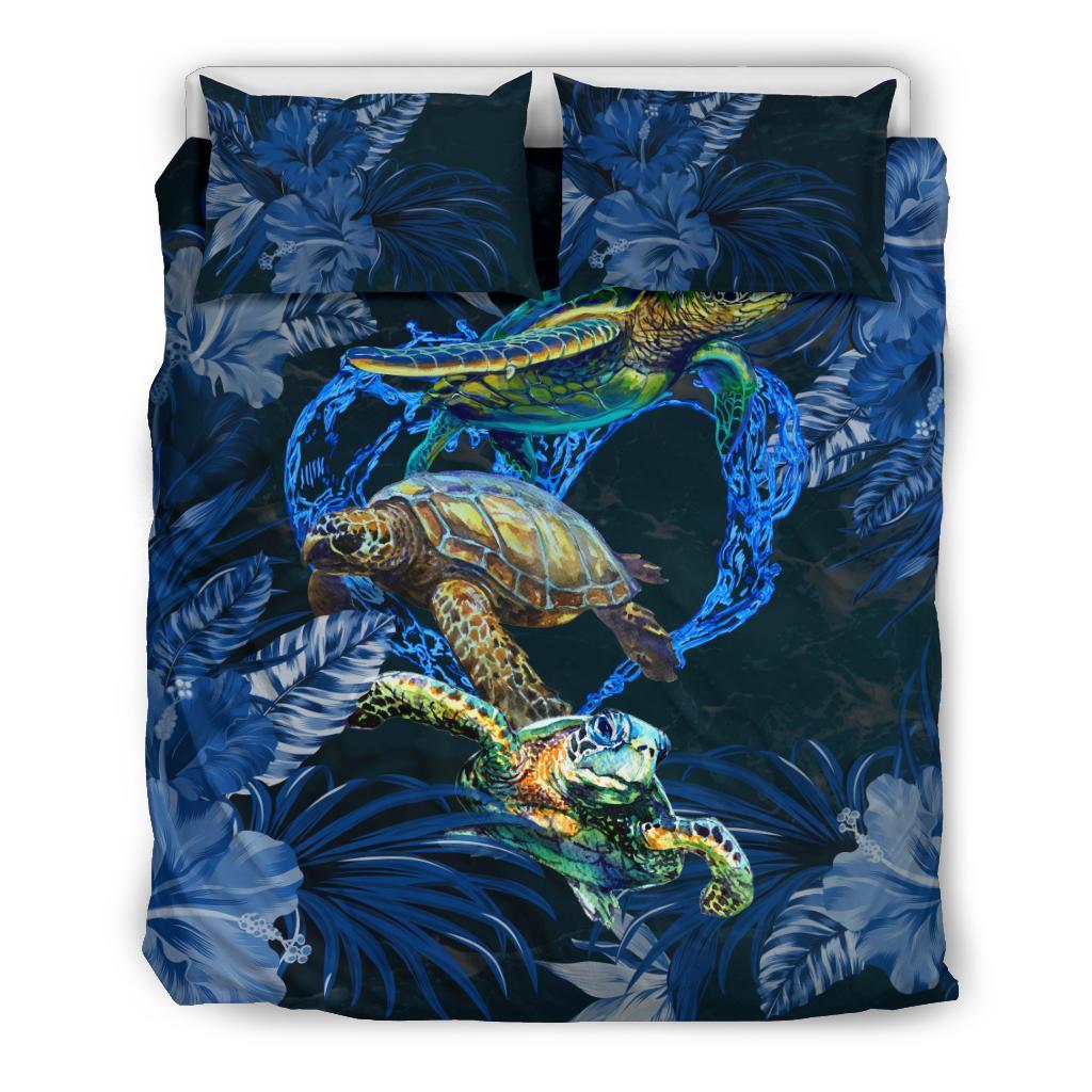 Family Turtles Bedding Set Hibiscus And Sea Water - Vibe Hoodie Shop