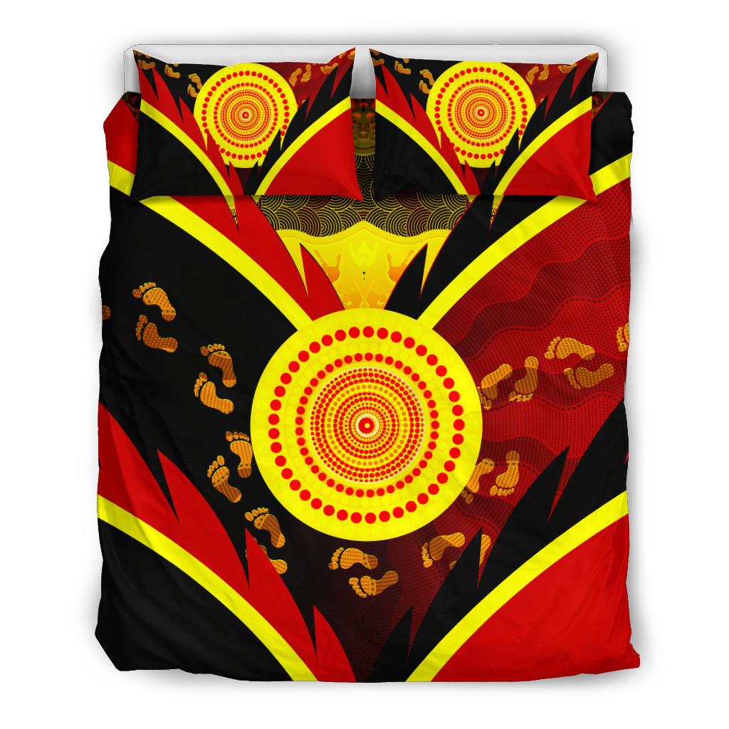 Aboriginal Bedding Set - Indigenous Flag With Footprint Hand Art - Vibe Hoodie Shop