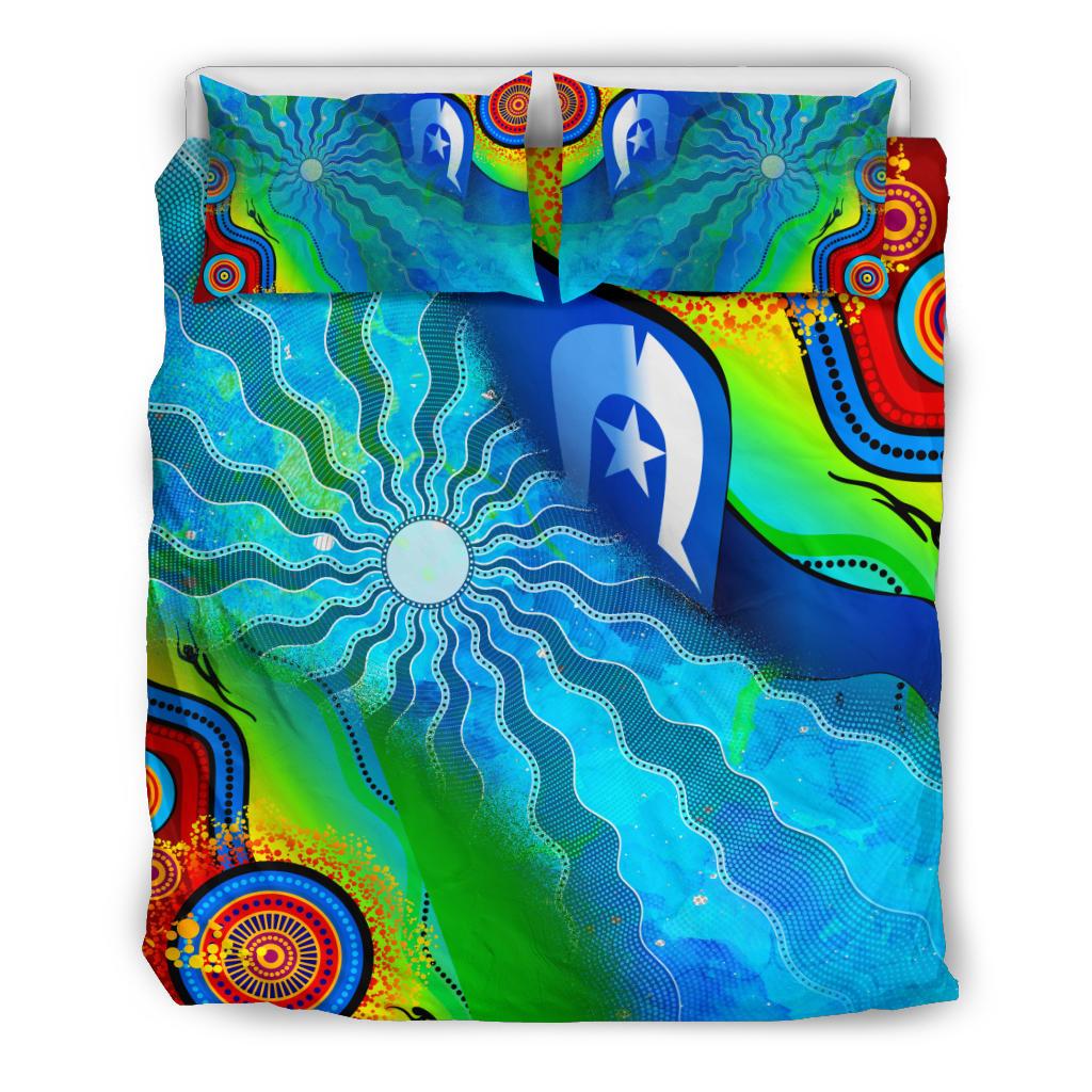 Bedding Set - Torres Strait Islanders Flag with Aboriginal Patterns Bedding Set - Vibe Hoodie Shop