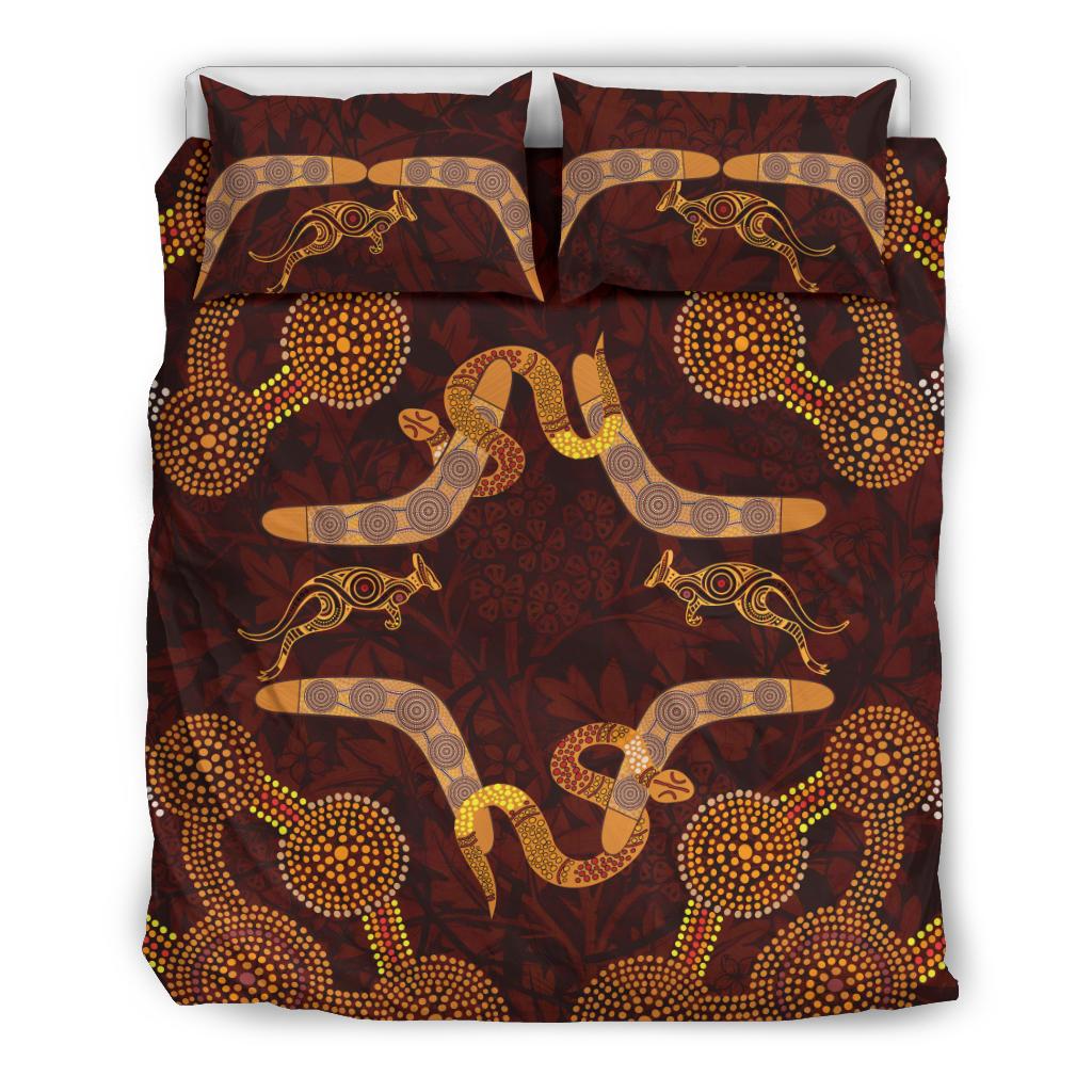 Aboriginal Bedding Set, Kangaroo, Snake And Boomerang Painting Art - Vibe Hoodie Shop