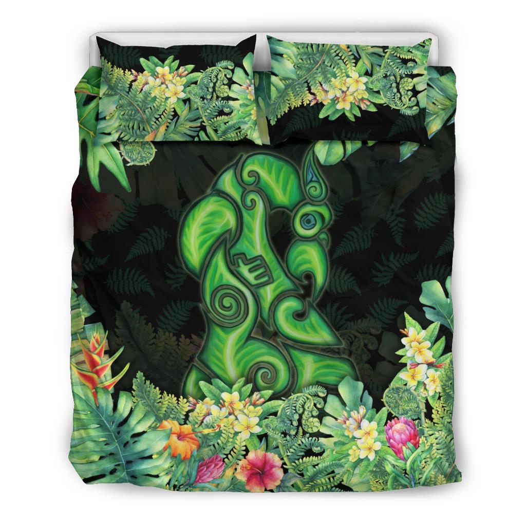 Maori Manaia Bedding Set Tropical Koru Fern With Plumeria Hibiscus - Vibe Hoodie Shop