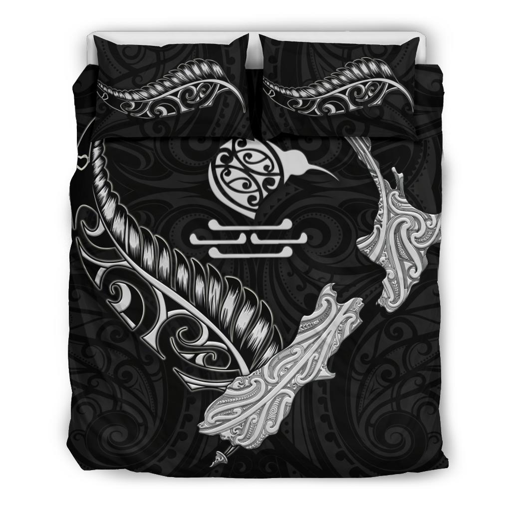 New Zealand Heart Bedding Set - Map Kiwi Mix Silver Fern White - Vibe Hoodie Shop