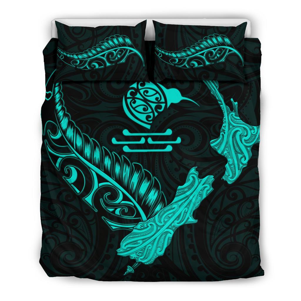 New Zealand Heart Bedding Set - Map Kiwi Mix Silver Fern Turquoise - Vibe Hoodie Shop