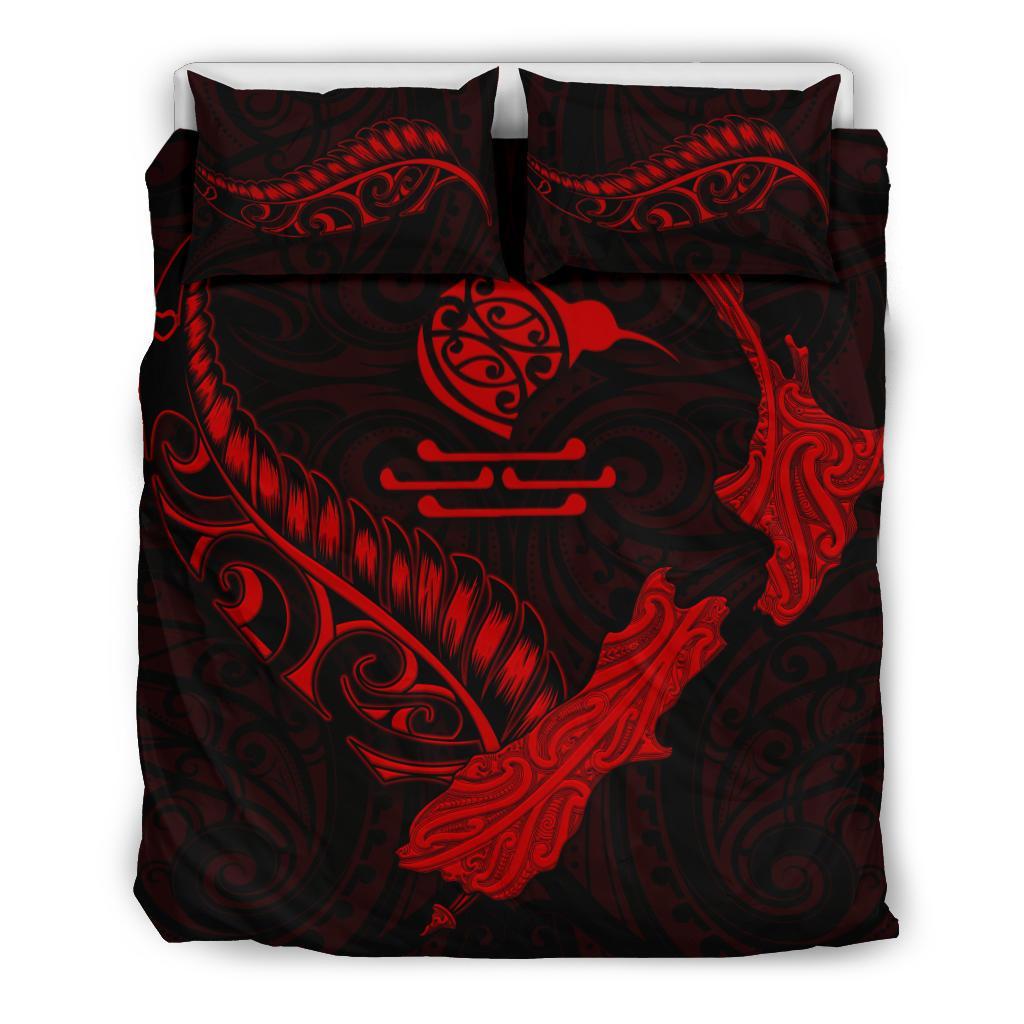 New Zealand Heart Bedding Set - Map Kiwi Mix Silver Fern Red - Vibe Hoodie Shop