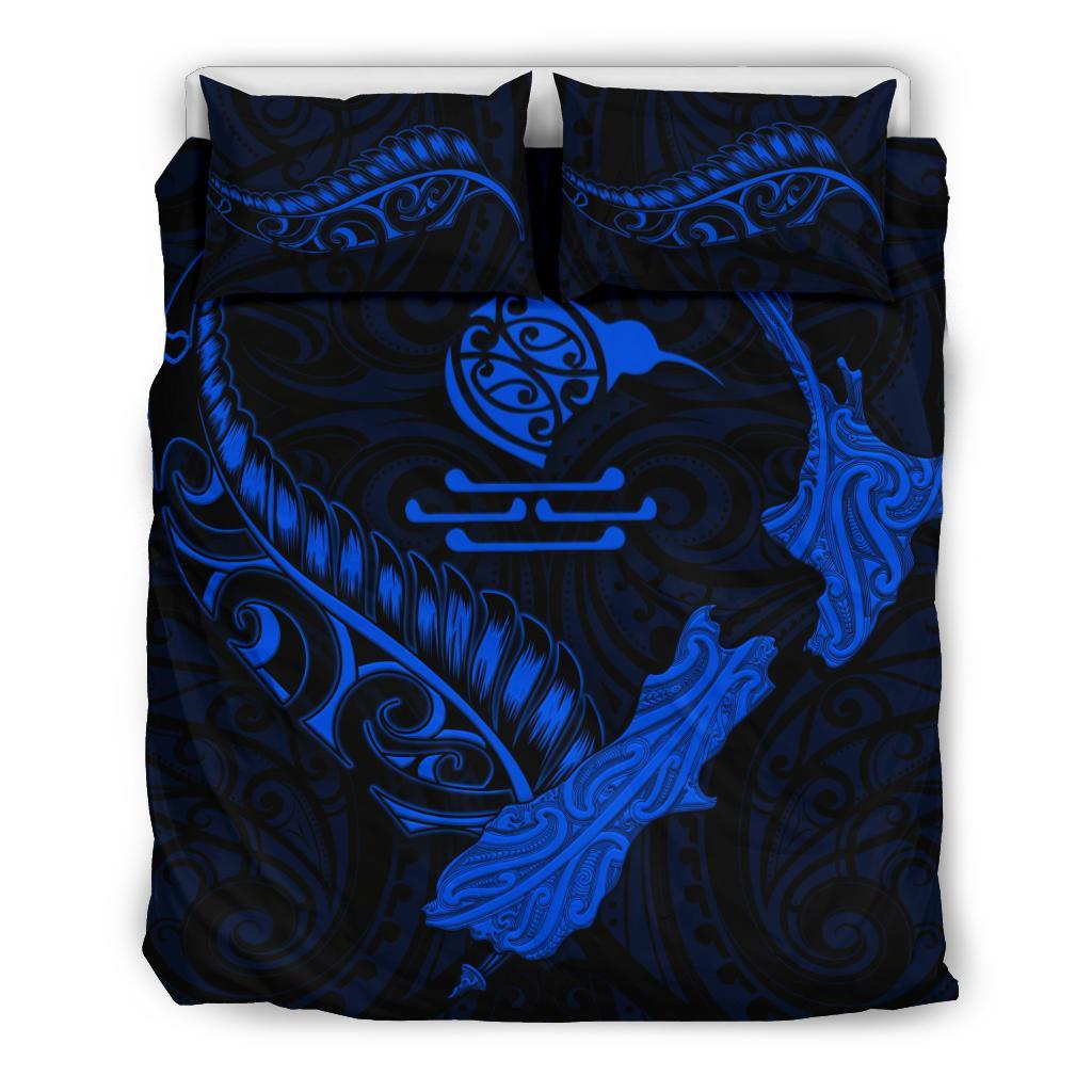 New Zealand Heart Bedding Set - Map Kiwi Mix Silver Fern Blue - Vibe Hoodie Shop