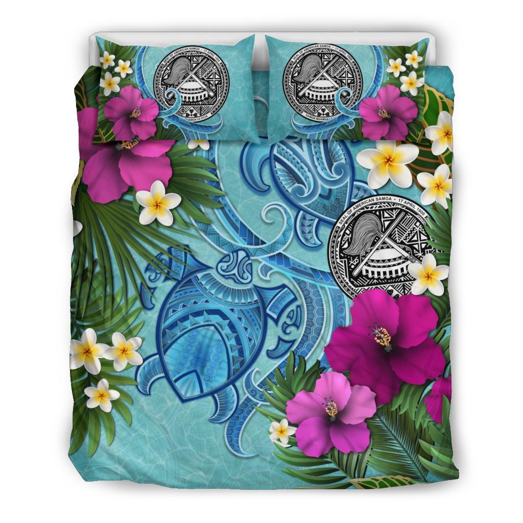 American Samoa Bedding Set - Polynesian Turtle Hibiscus And Plumeria - Vibe Hoodie Shop