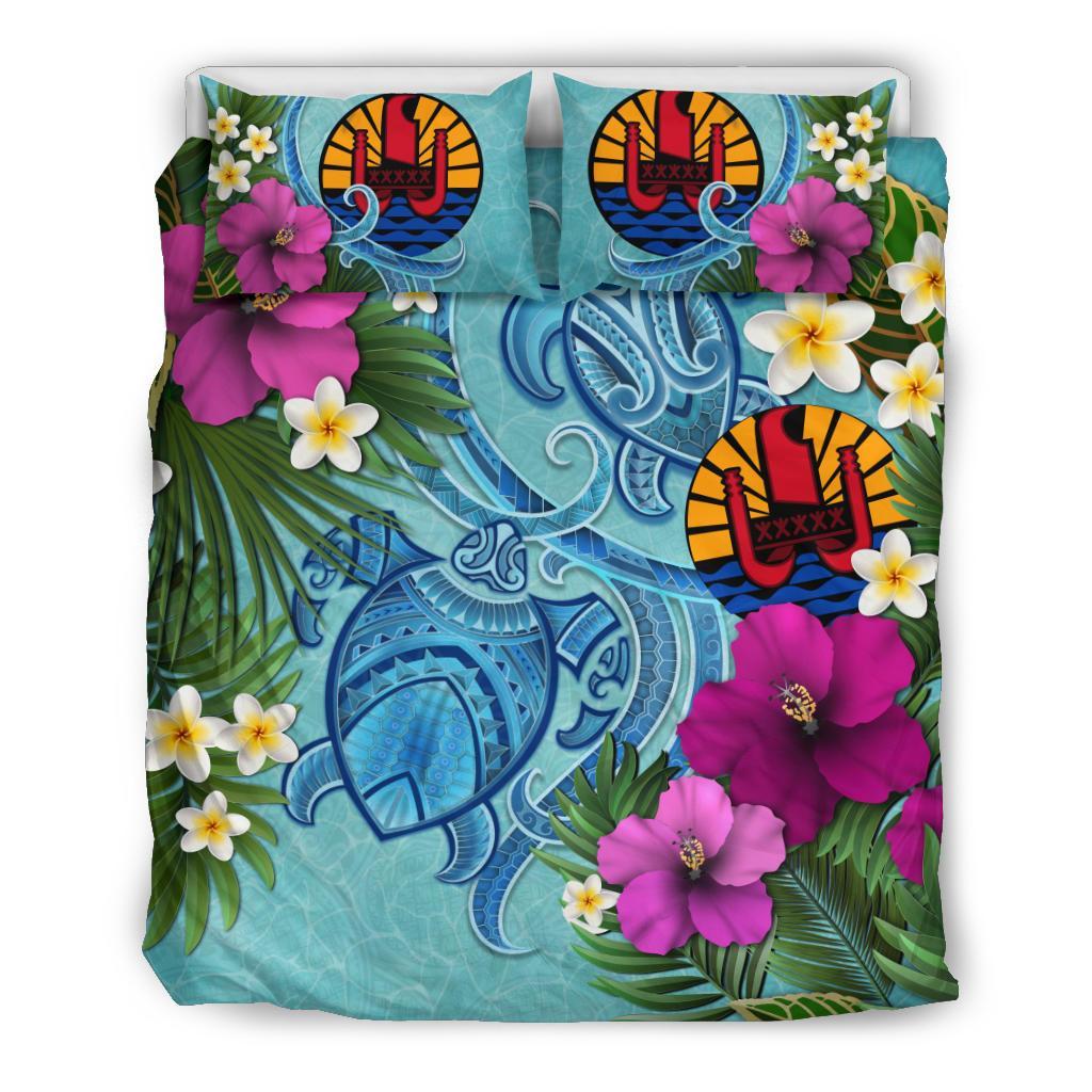 Tahiti Bedding Set - Polynesian Turtle Hibiscus And Plumeria - Vibe Hoodie Shop