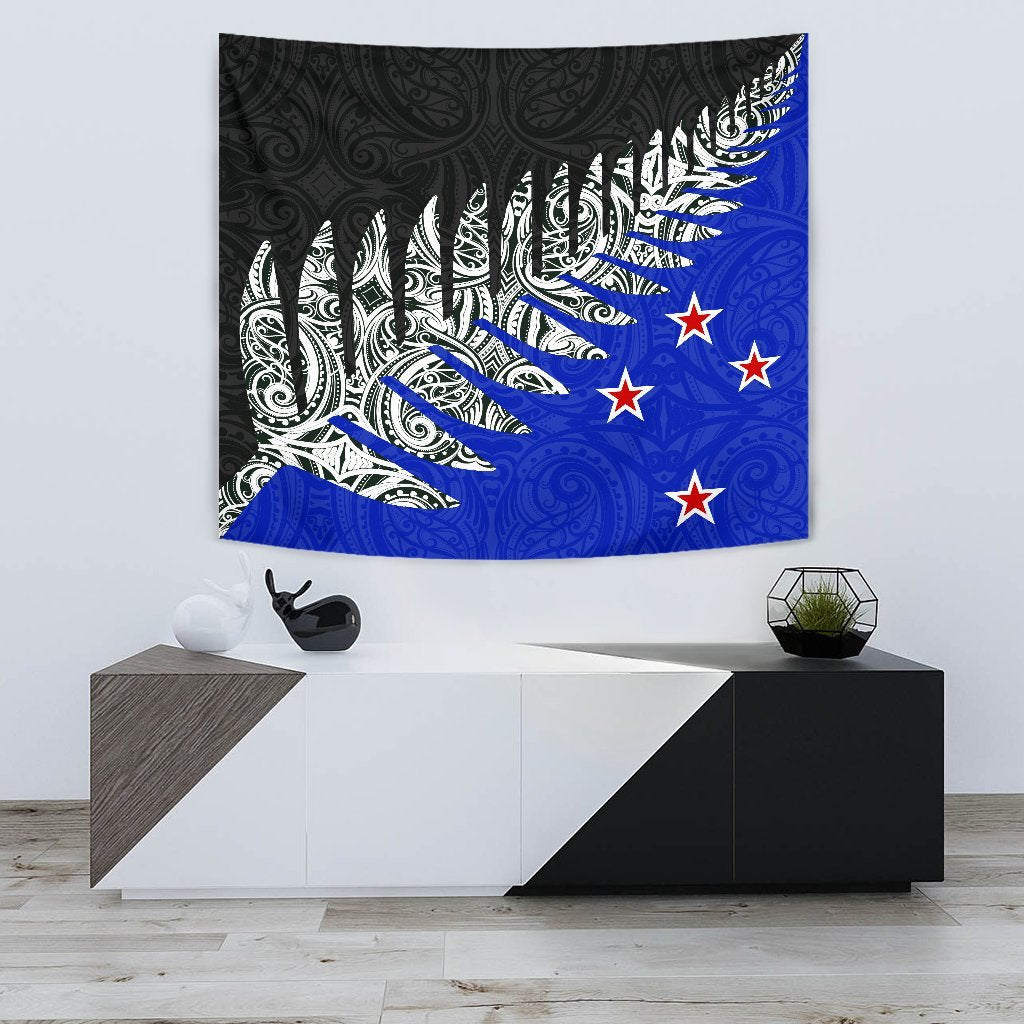 New Zealand Silver Fern Maori Tapestry Blue - Vibe Hoodie Shop