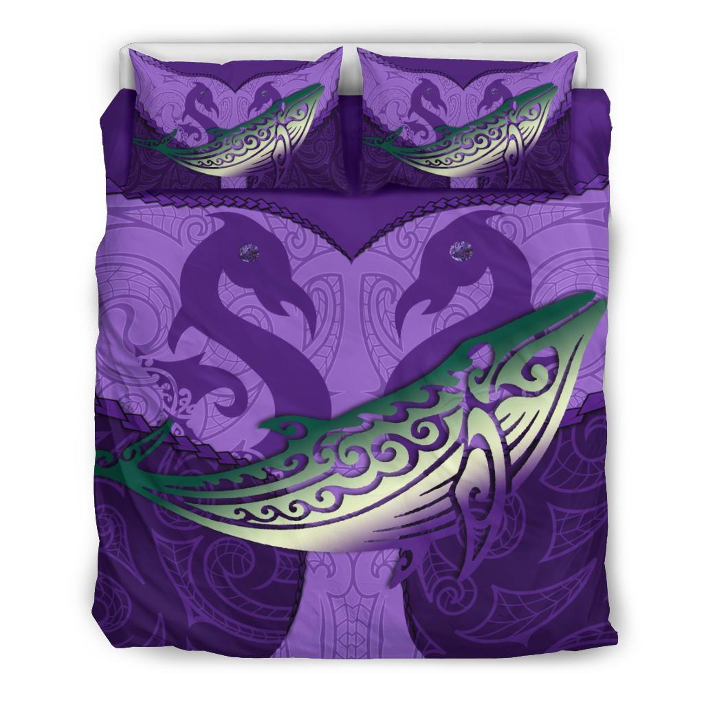 Maori Manaia Whales Gods Of The Sea Bedding Set, Purple - Vibe Hoodie Shop