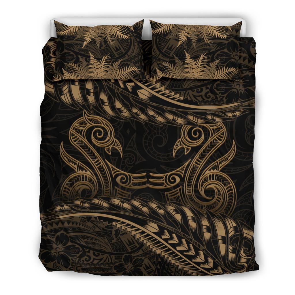 New Zealand Bedding Set Gold Manaia Maori - Silver Fern Duvet Cover - Vibe Hoodie Shop