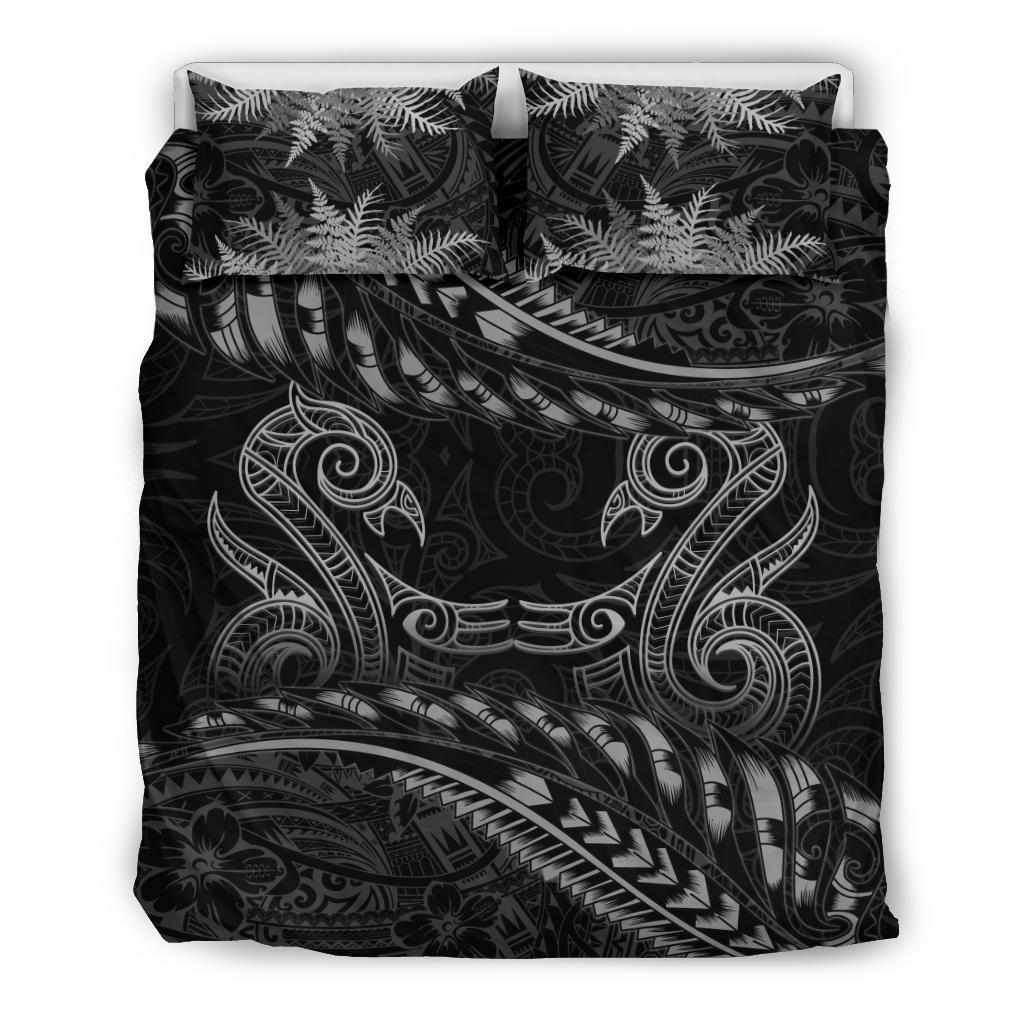 New Zealand Bedding Set Gray Manaia Maori - Silver Fern Duvet Cover - Vibe Hoodie Shop