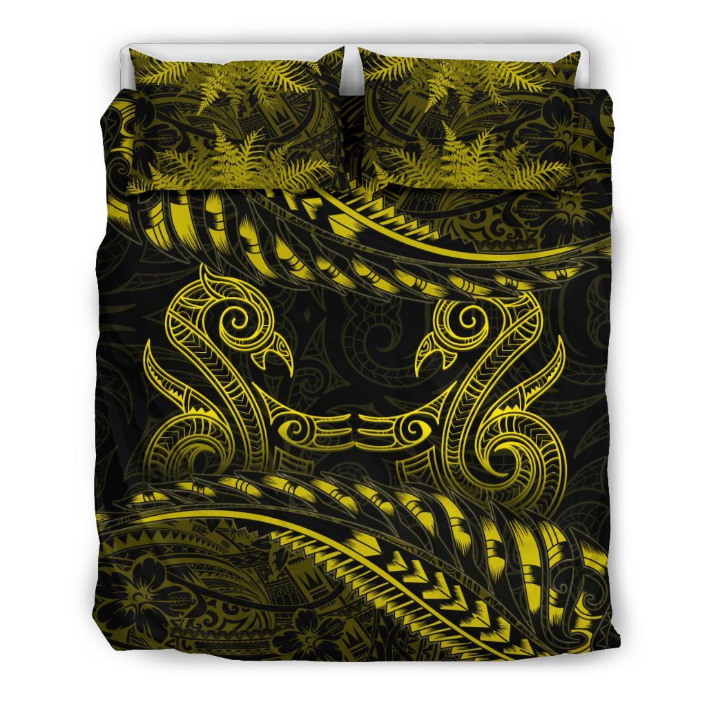 New Zealand Bedding Set Yellow Manaia Maori - Silver Fern Duvet Cover - Vibe Hoodie Shop