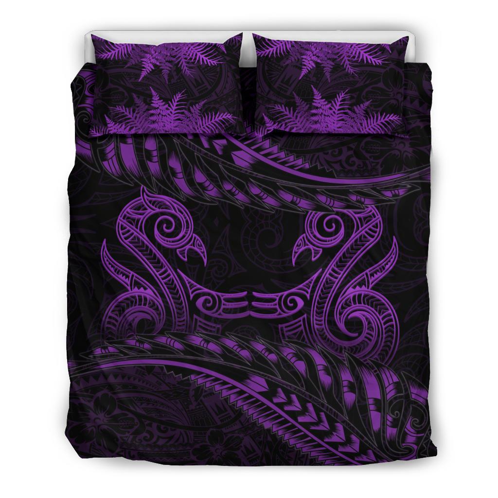 New Zealand Bedding Set Purple Manaia Maori - Silver Fern Duvet Cover - Vibe Hoodie Shop